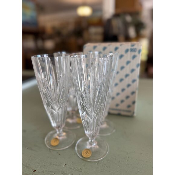 NWB Vintage Set of Four 24 Percent Lead Cut Crystal Goblets by Princess House - Picture 1 of 7